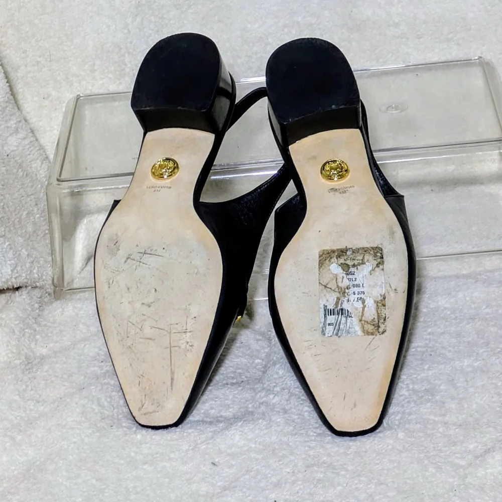 Women's Veronica Beard Casie Slingback Pump, Black, Gold Hardware, EUC 8M no box